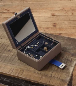 Boite à bijoux moyen modèle en cuir - Taupe