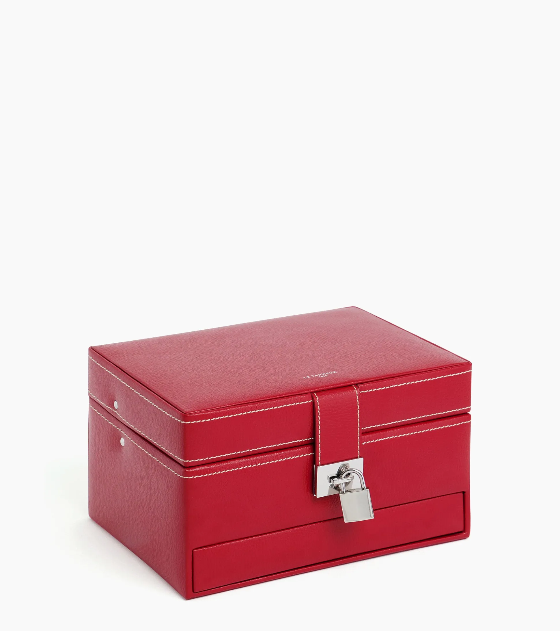 Boite à bijoux moyen modèle ouverture automatique en cuir - Garnet red