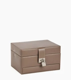 Boite à bijoux moyen modèle ouverture automatique en cuir - TAUPE 2