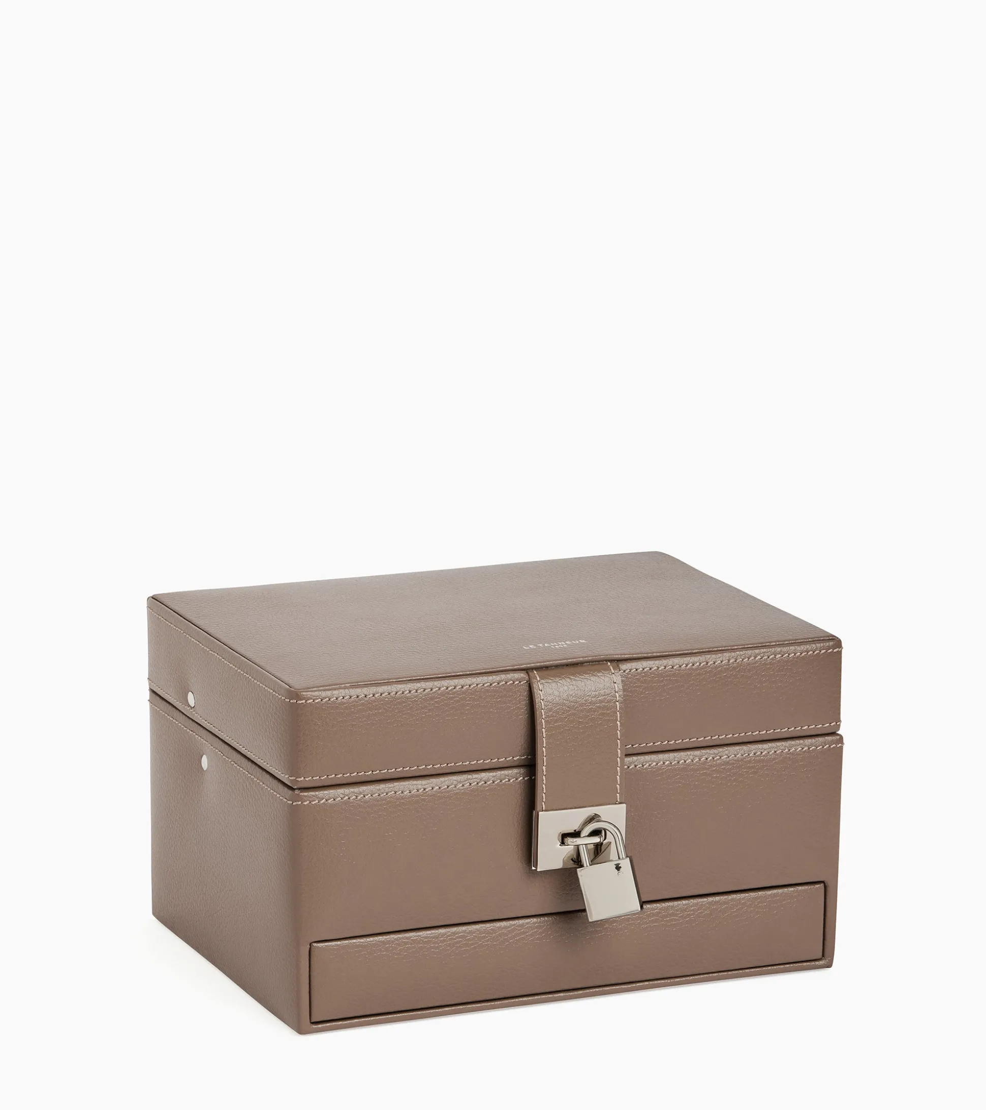 Boite à bijoux moyen modèle ouverture automatique en cuir - TAUPE 2
