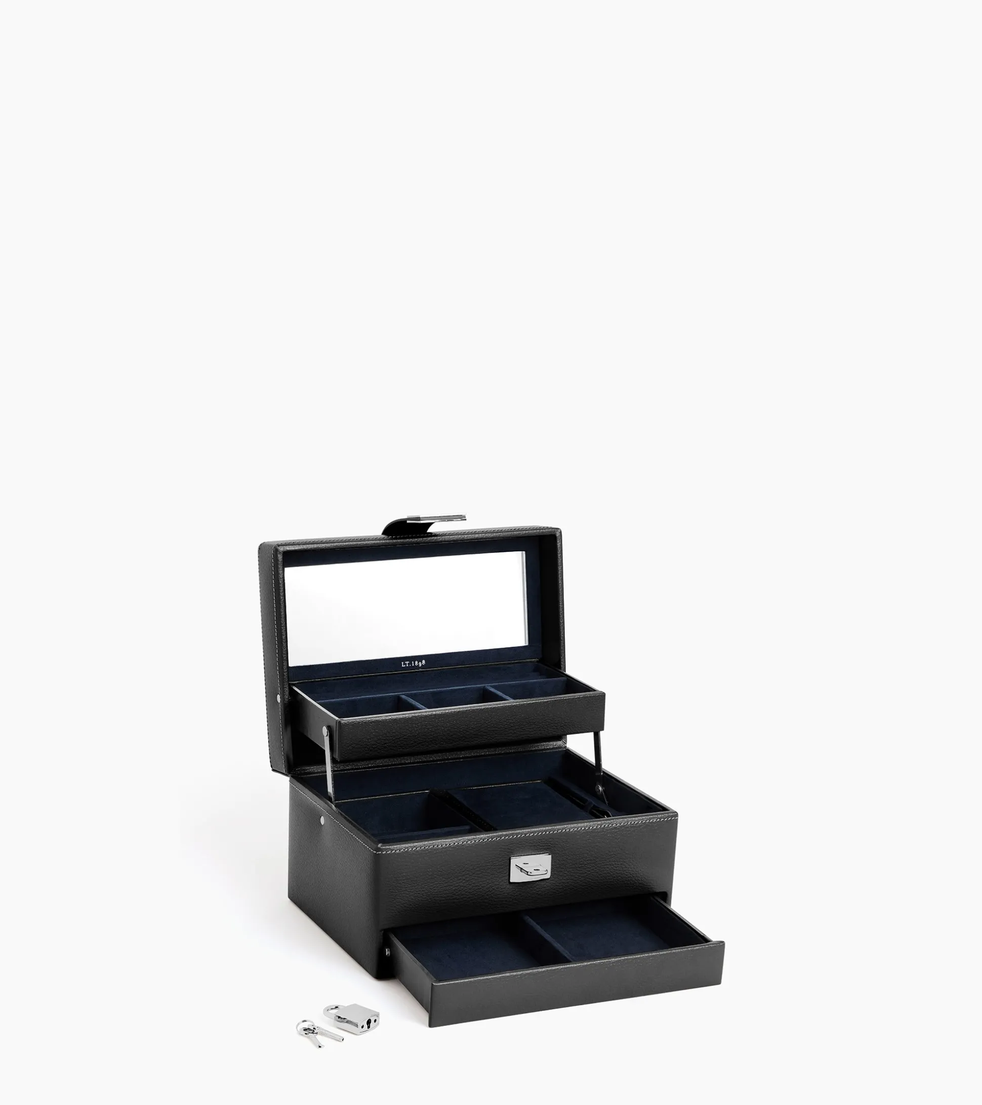 Boite à bijoux moyen modèle ouverture automatique en cuir - NOIR 1