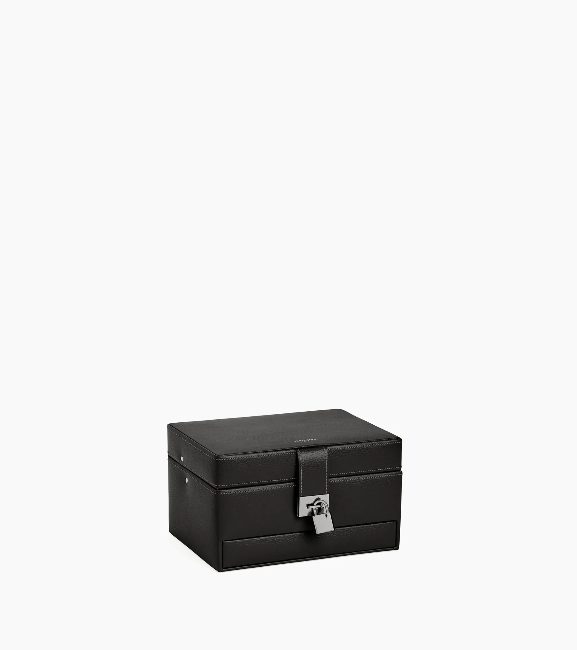 Boite à bijoux moyen modèle ouverture automatique en cuir - NOIR 1