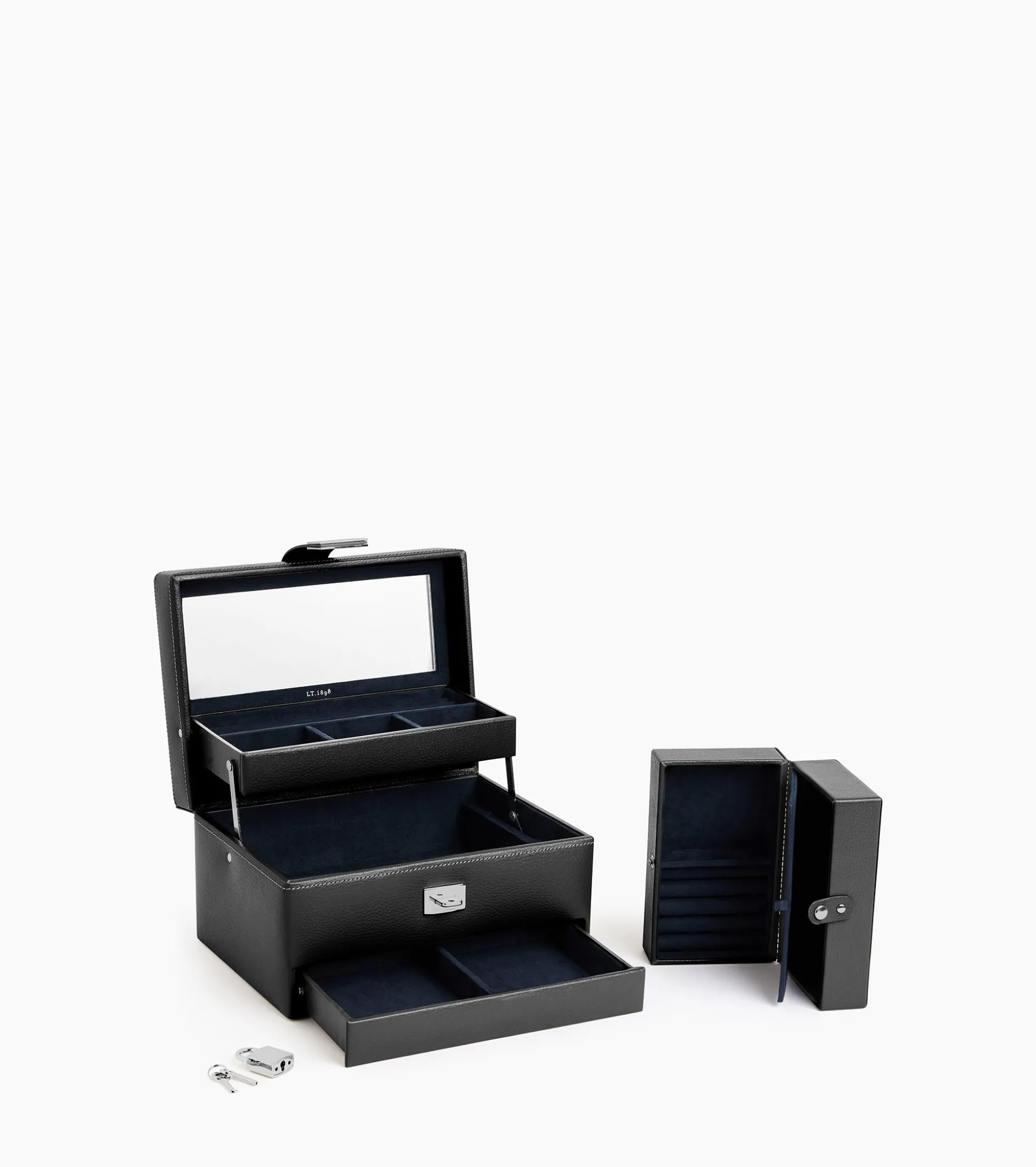 Boite à bijoux moyen modèle ouverture automatique en cuir - NOIR 1