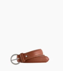 Ceinture femme avec boucle ronde en cuir grainé - Marron tan