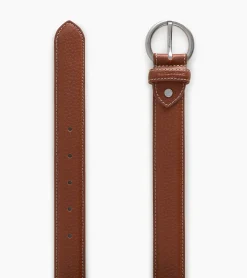 Ceinture femme avec boucle ronde en cuir grainé - Marron tan
