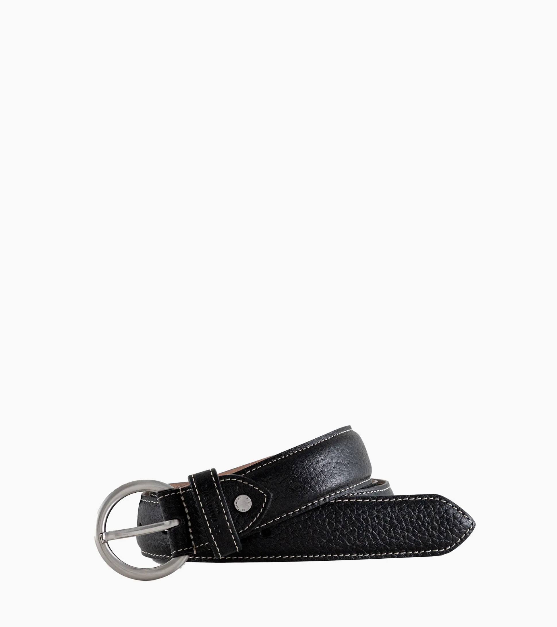 Ceinture femme avec boucle ronde en cuir grainé - Noir