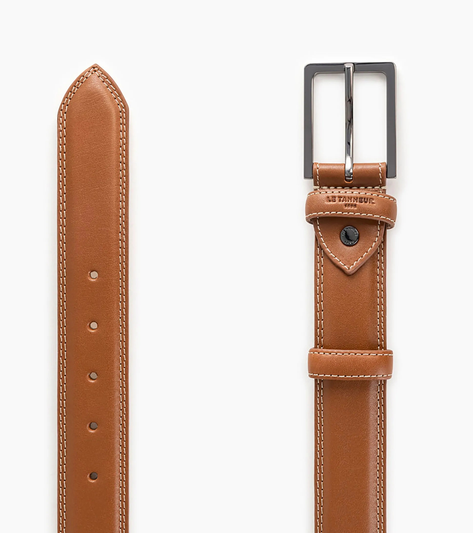 Ceinture homme avec boucle carrée Martin en cuir lisse - Marron tan