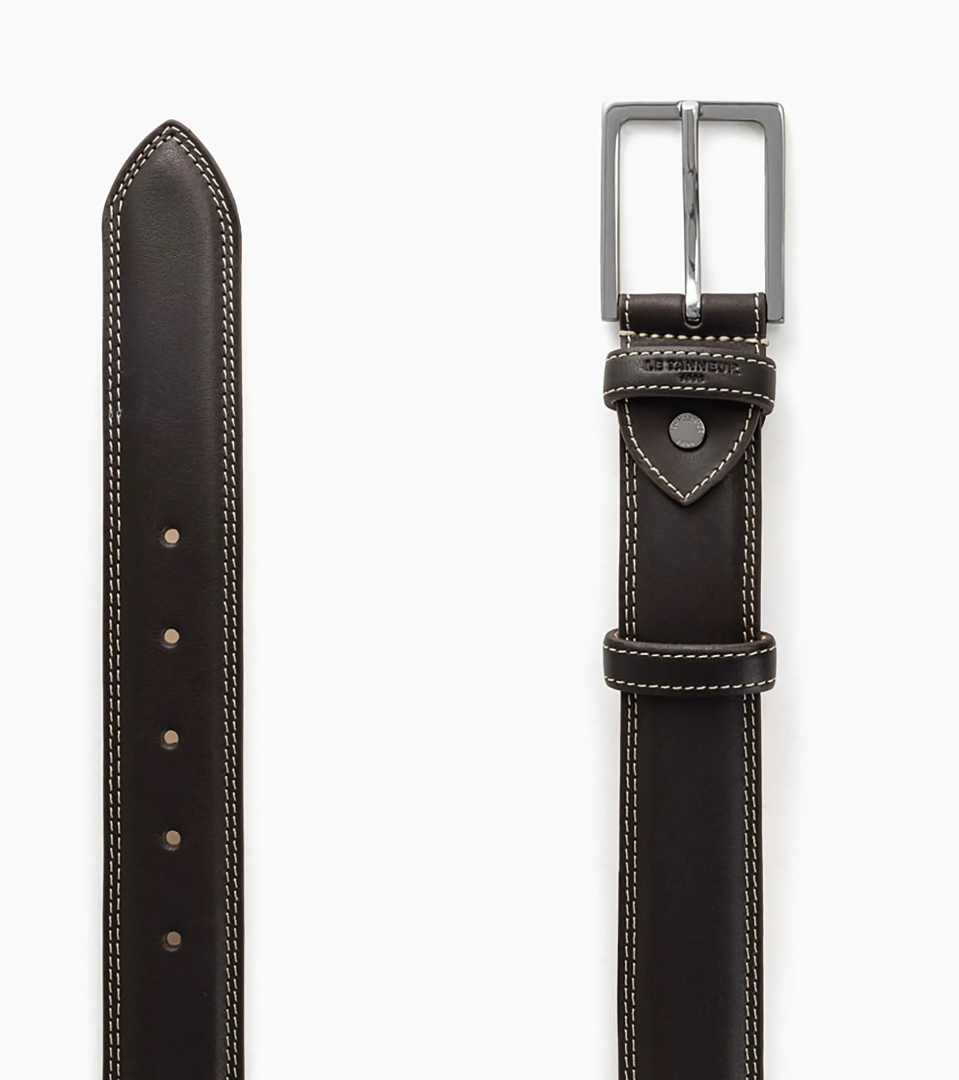 Ceinture homme avec boucle carrée Martin en cuir lisse - Marron