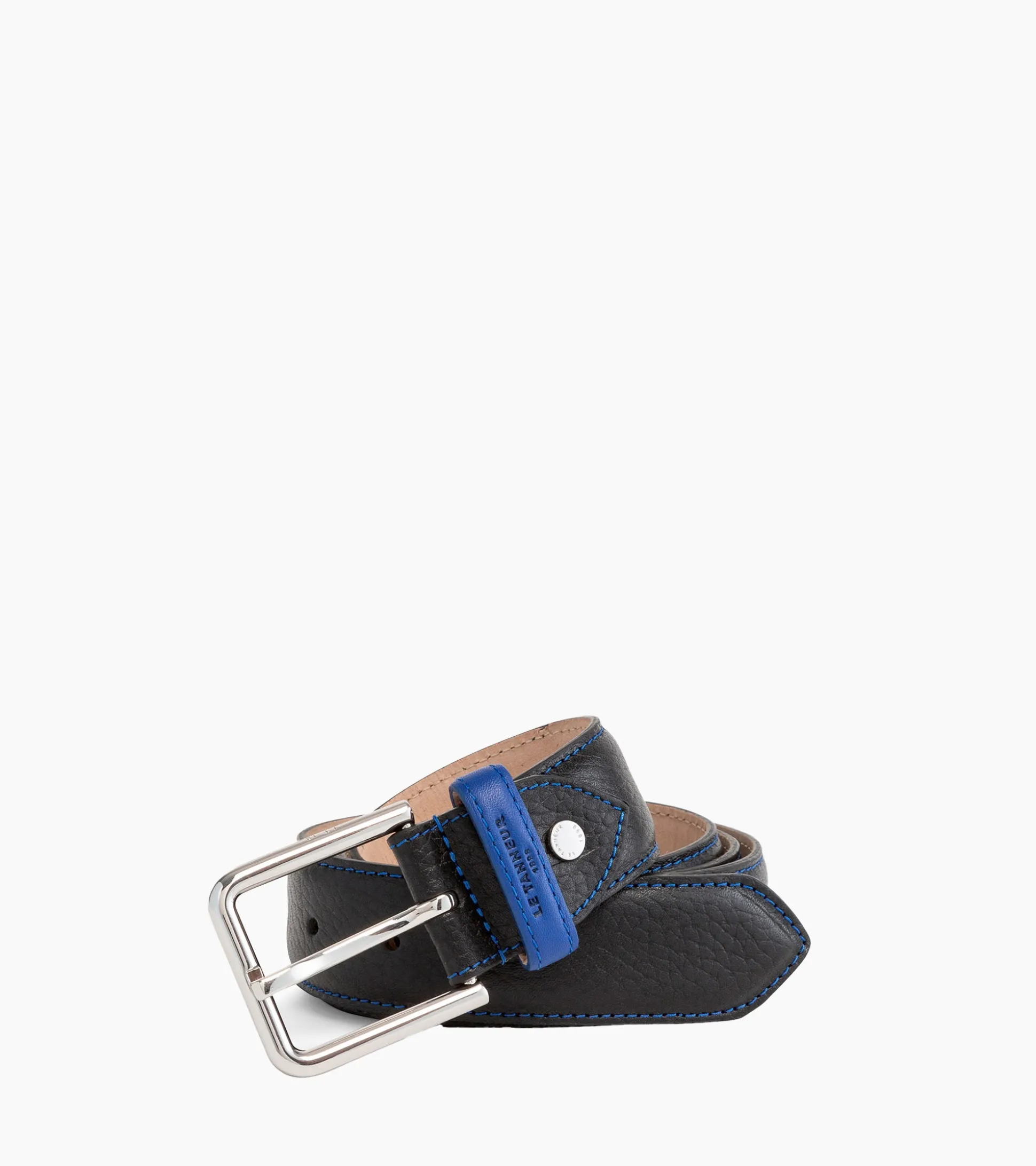 Ceinture homme avec boucle carrée Charles en cuir grainé - Noir et Bleu