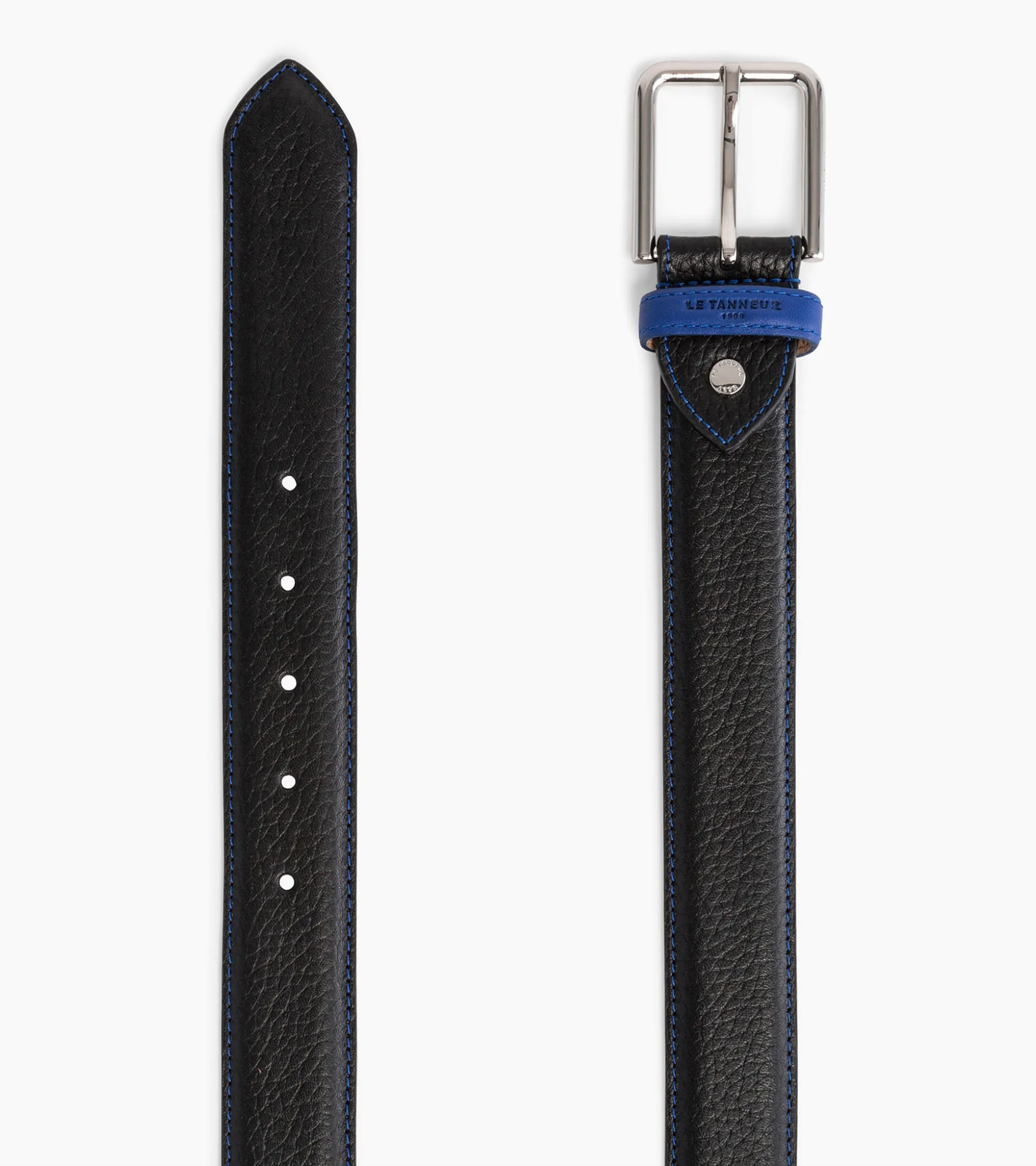 Ceinture homme avec boucle carrée Charles en cuir grainé - Noir et Bleu