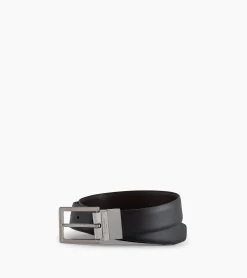 Ceinture homme classique avec boucle carrée en cuir lisse - Noir et Marron