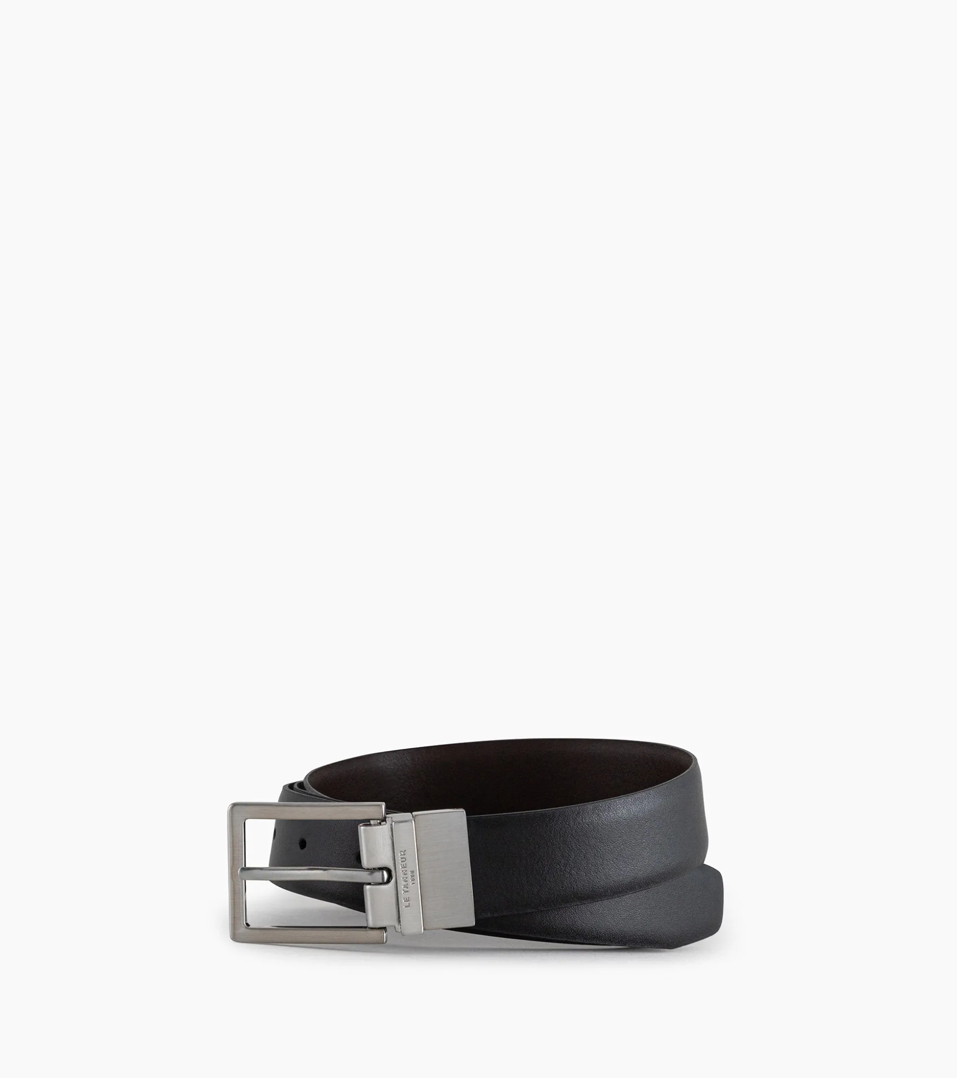 Ceinture homme classique avec boucle carrée en cuir lisse - Noir et Marron