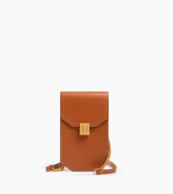 Etui téléphone à rabat Rose en cuir lisse - Brown Tan
