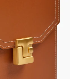 Etui téléphone à rabat Rose en cuir lisse - Brown Tan