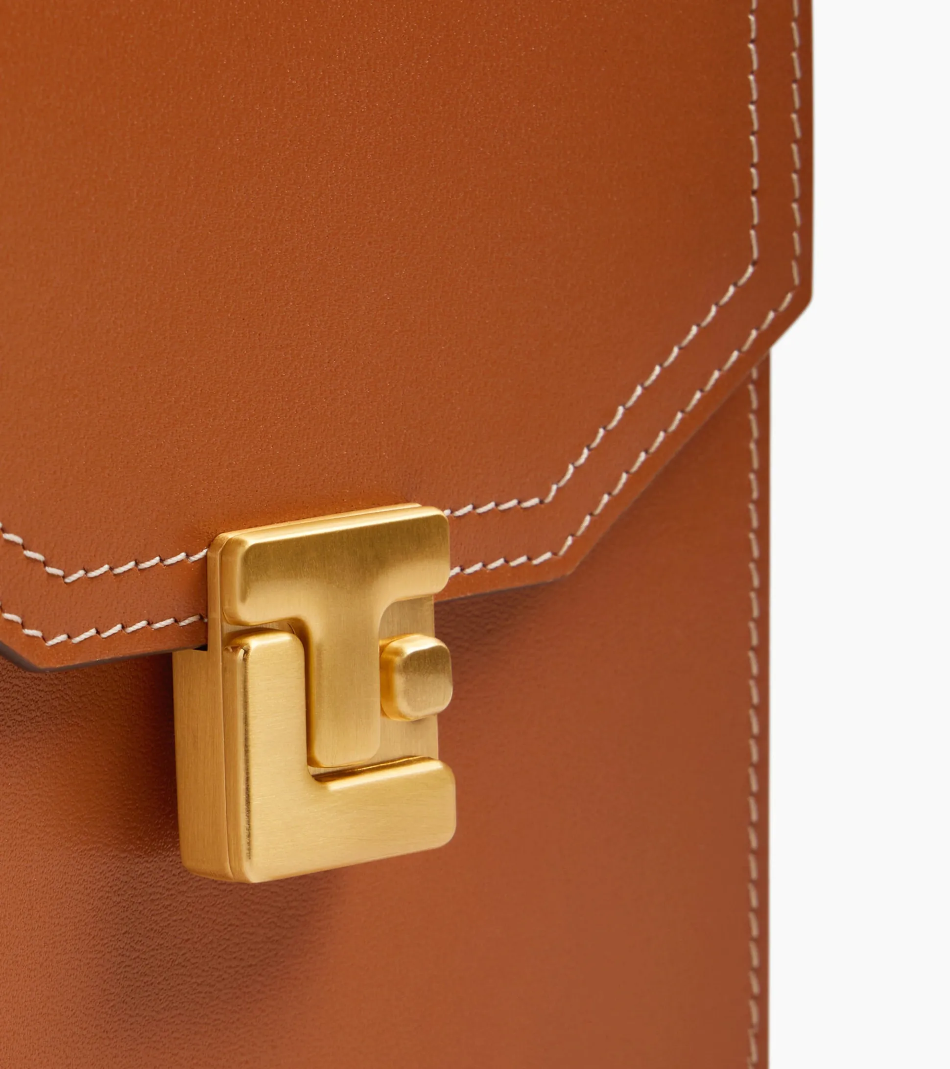 Etui téléphone à rabat Rose en cuir lisse - Brown Tan