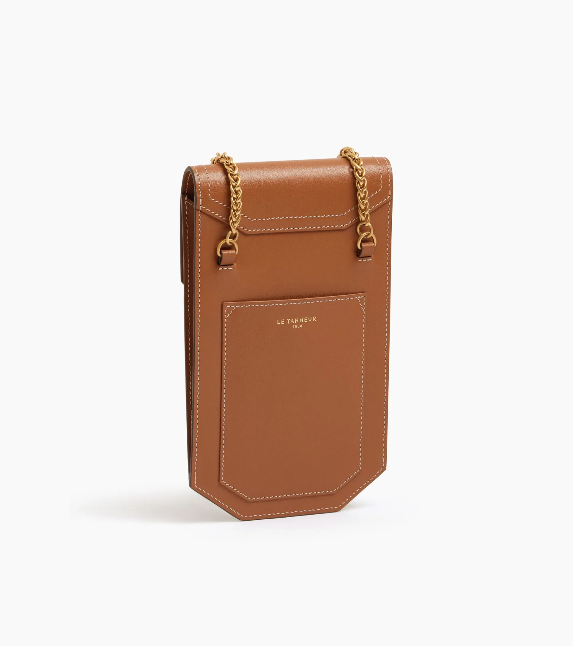 Etui téléphone à rabat Rose en cuir lisse - Brown Tan