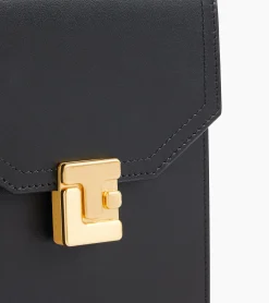 Etui téléphone à rabat Rose en cuir lisse - Black