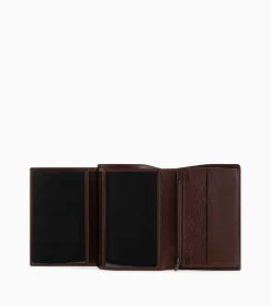 Grand portefeuille vertical zippé 2 volets Gary en cuir huilé - Brown