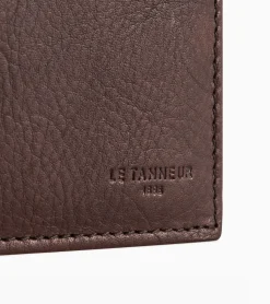 Grand portefeuille vertical zippé 2 volets Gary en cuir huilé - Brown