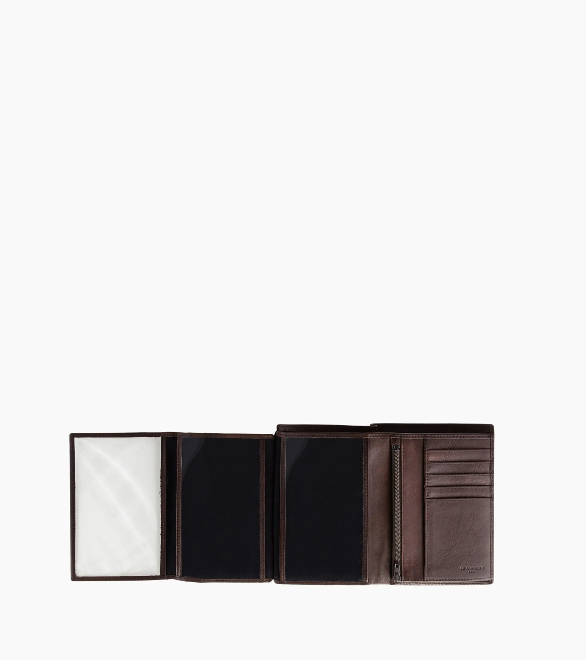 Grand portefeuille vertical zippé 3 volets Gary en cuir huilé - Brown