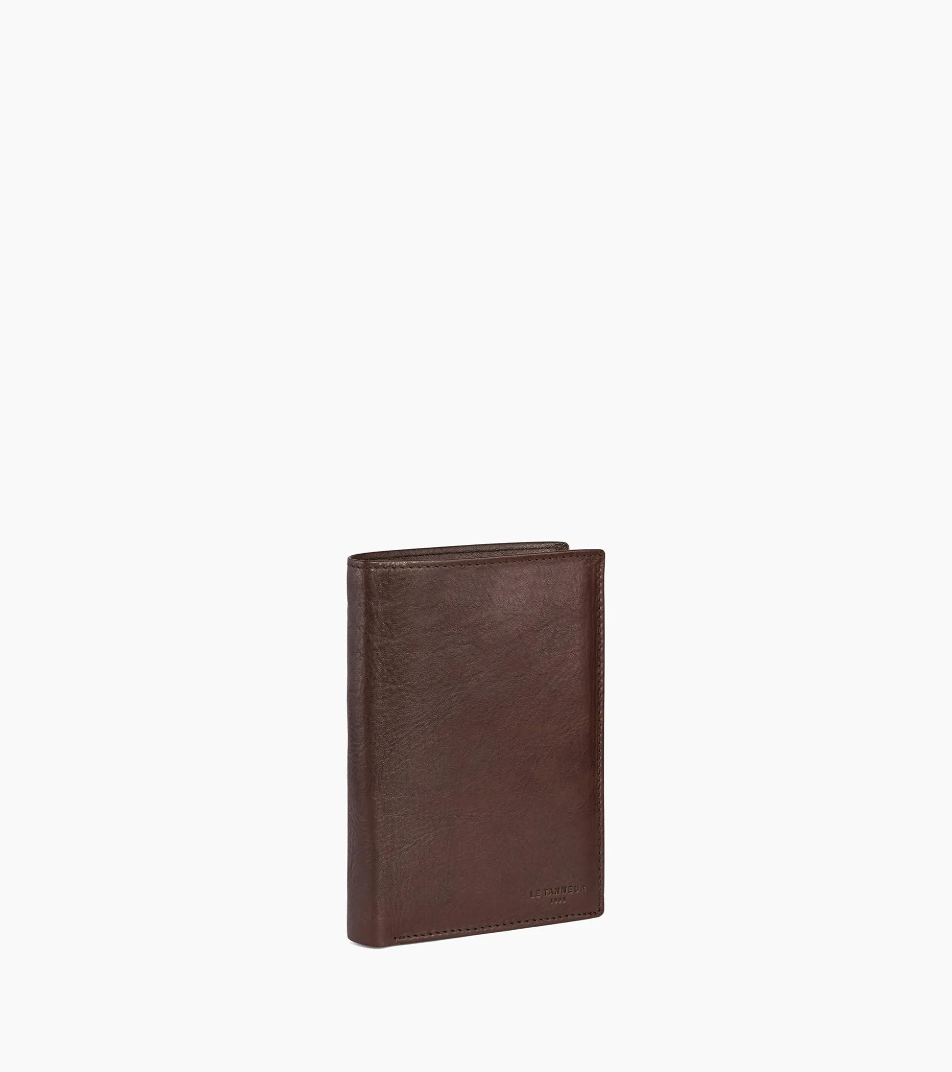 Grand portefeuille vertical zippé 3 volets Gary en cuir huilé - Brown