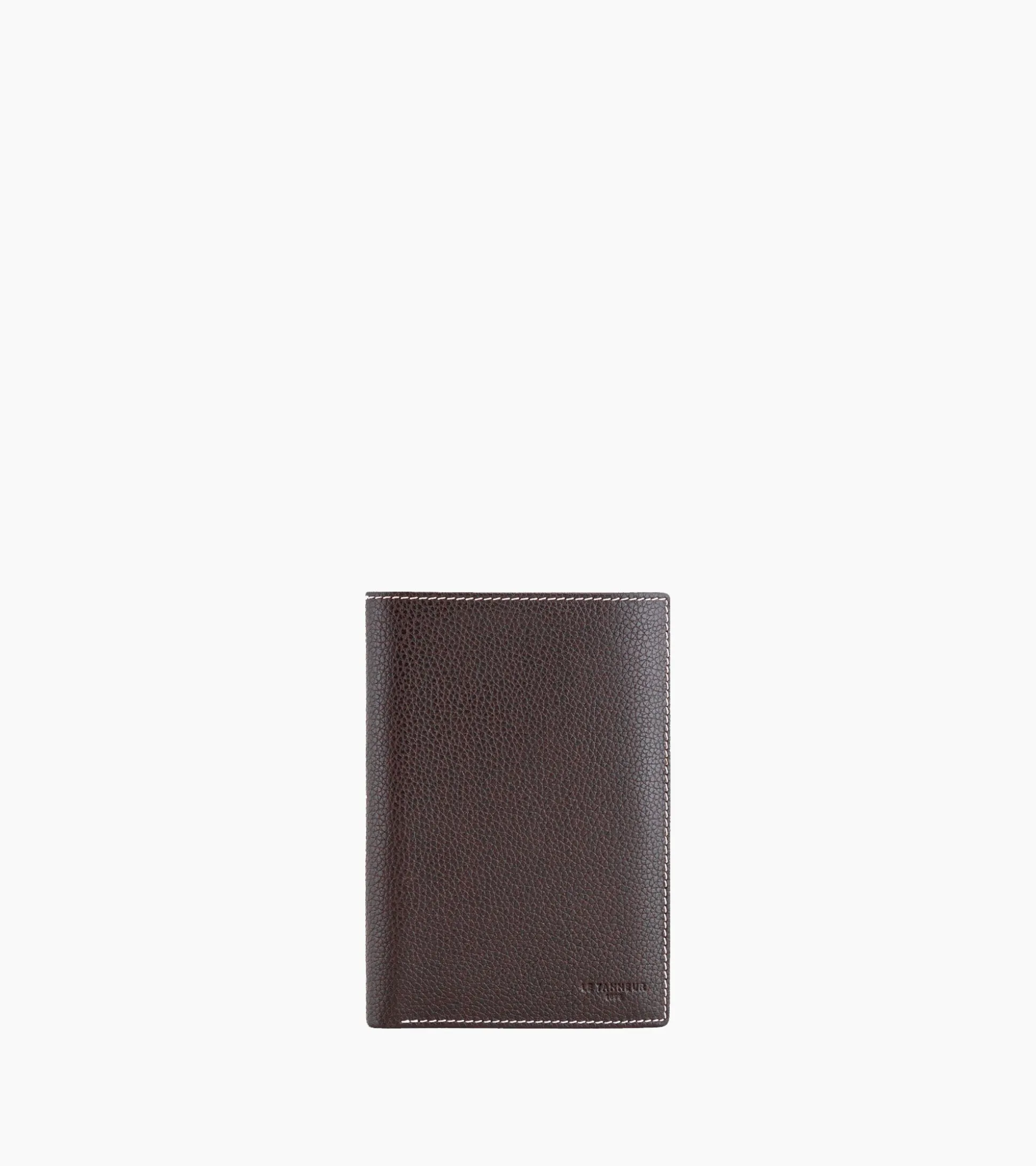 Grand portefeuille vertical zippé 2 volets Charles en cuir grainé - Brown Coffee Chalk White