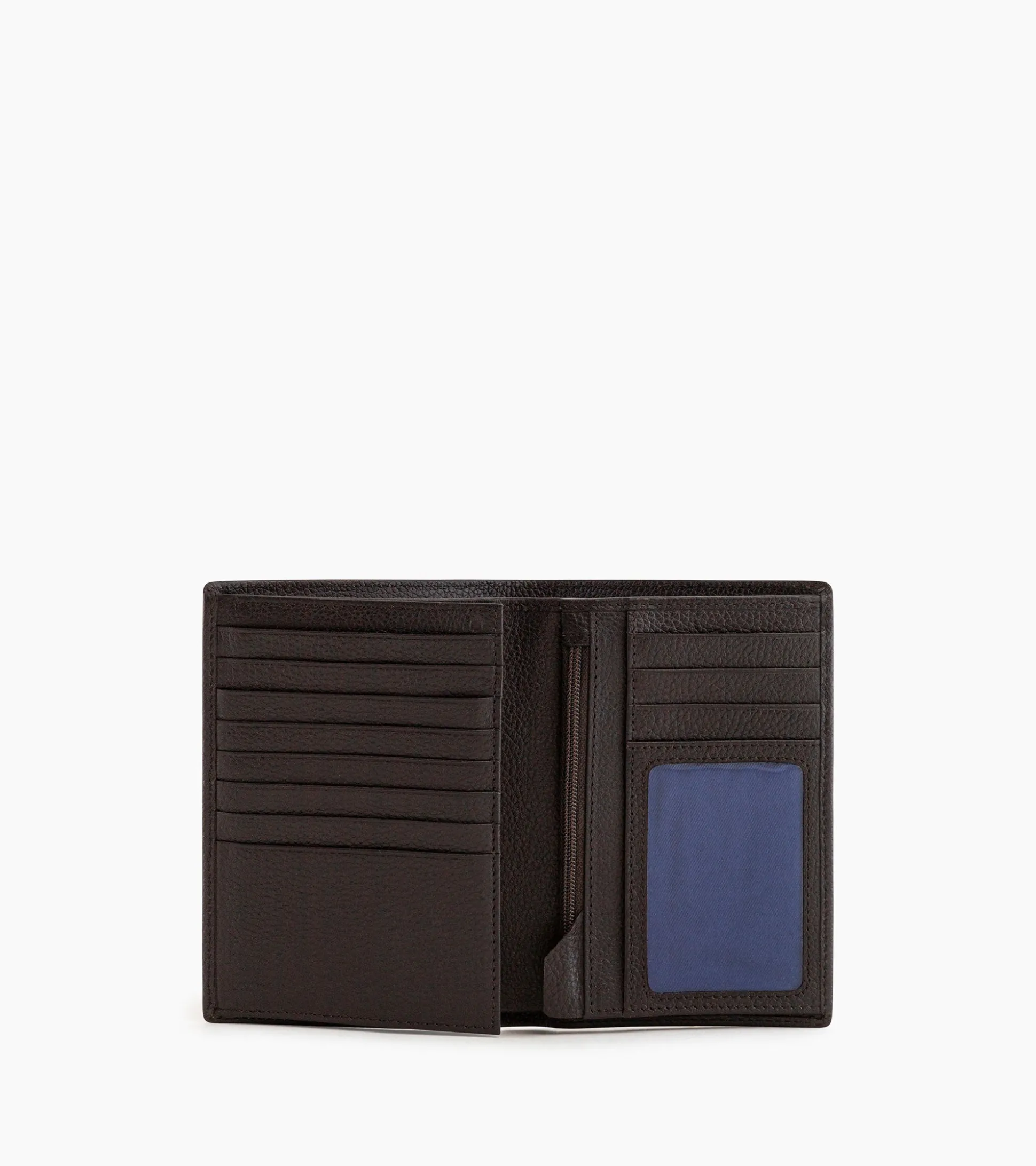 Grand portefeuille vertical zippé 2 volets Charles en cuir grainé - Brown Coffee Chalk White