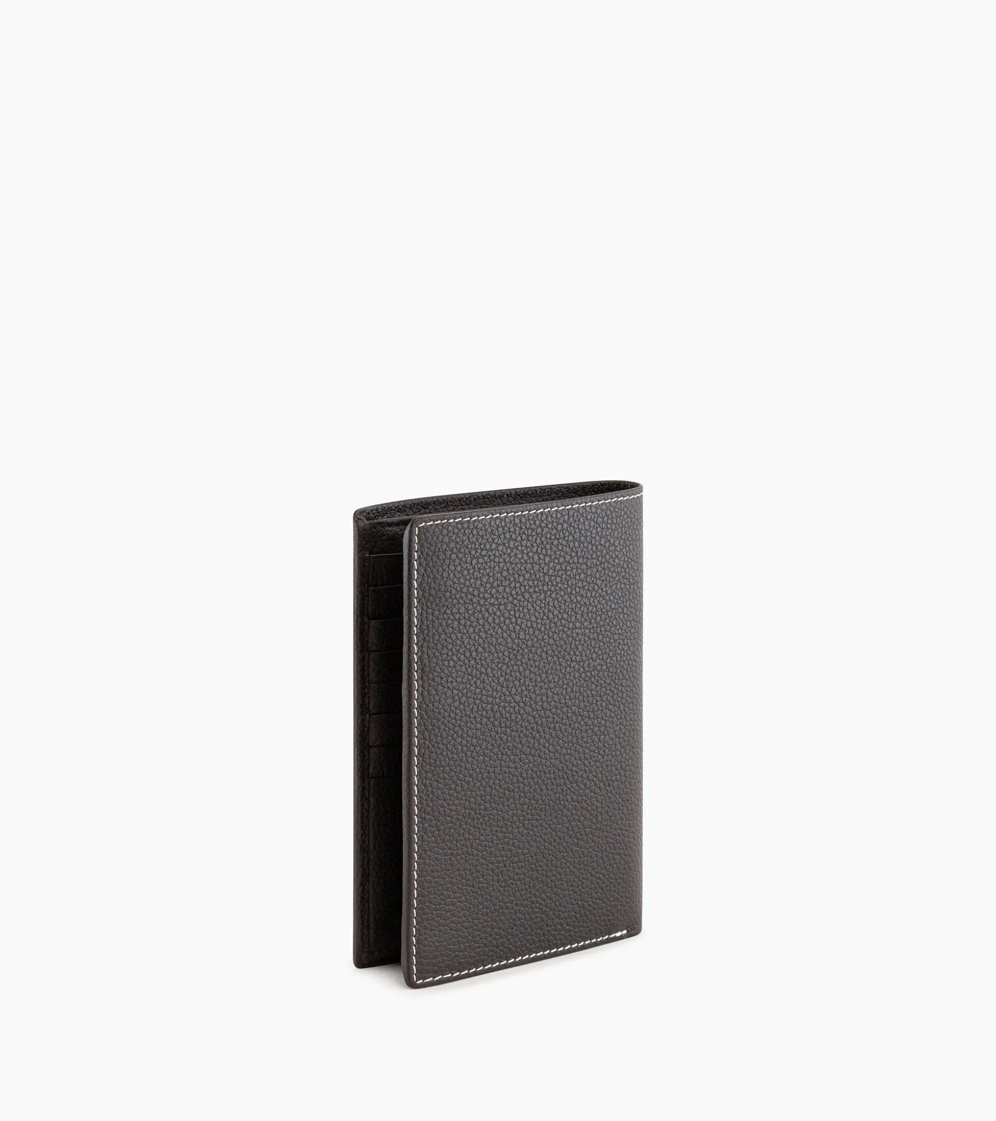 Grand portefeuille vertical zippé 2 volets Charles en cuir grainé - Brown Coffee Chalk White
