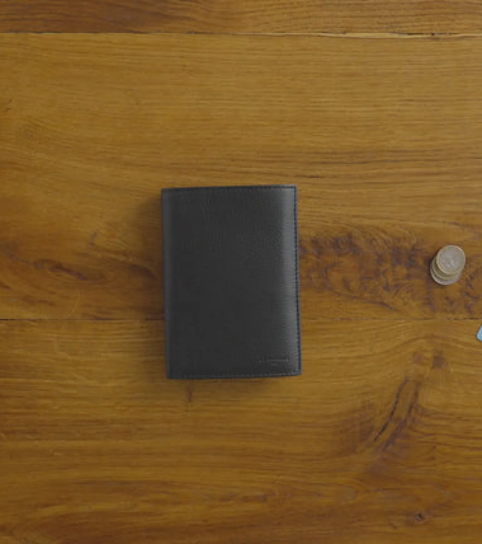 Grand portefeuille vertical zippé 2 volets Charles en cuir grainé - Brown Coffee Chalk White