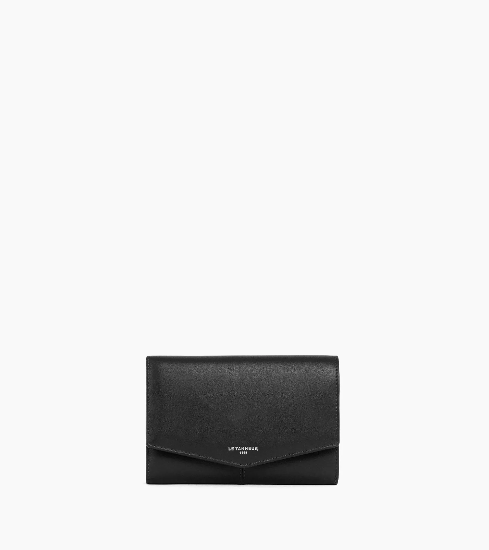 Grand portefeuille zippé Charlotte en cuir lisse - Black