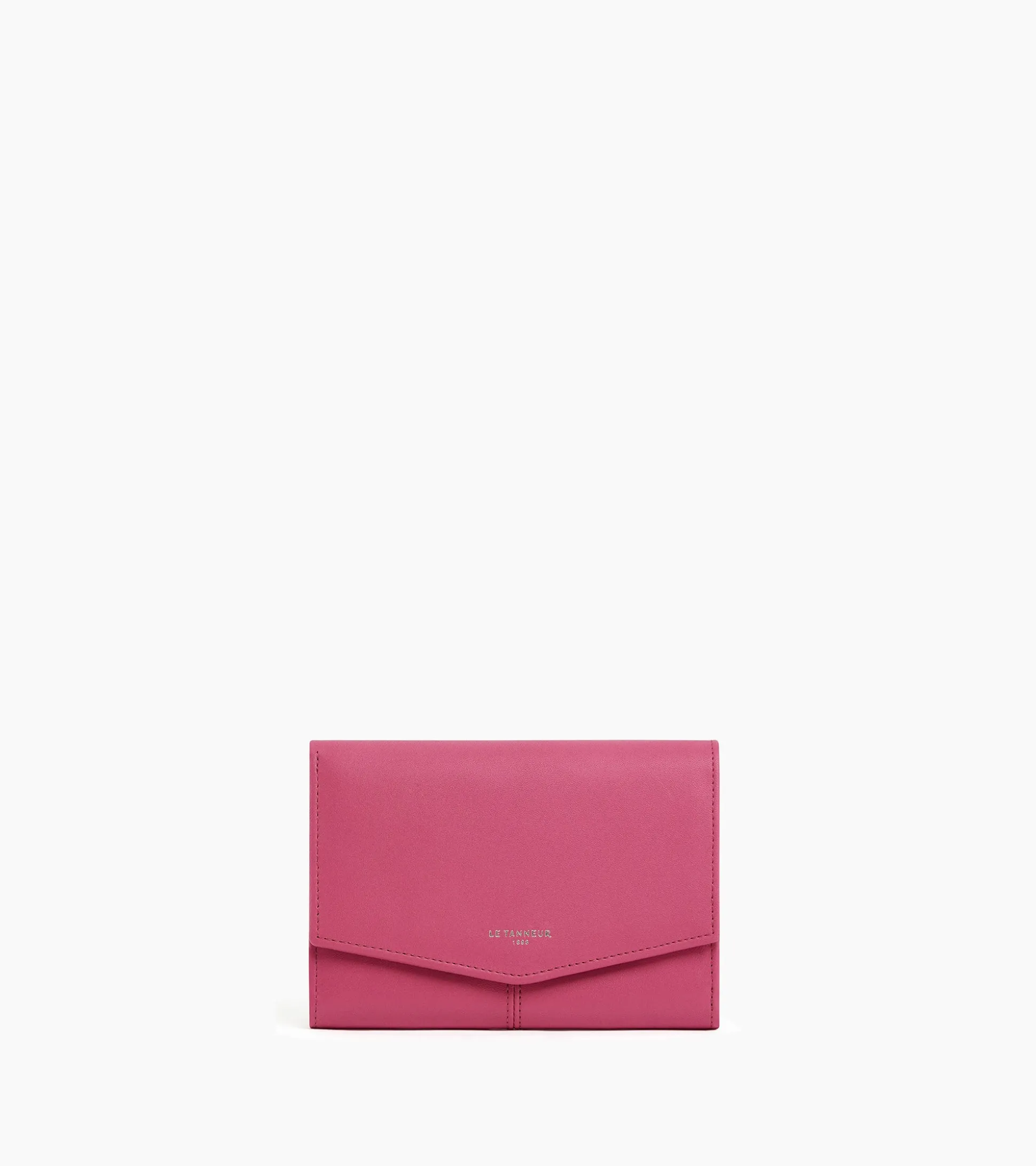Grand portefeuille zippé Charlotte en cuir lisse - Pink Fuxia