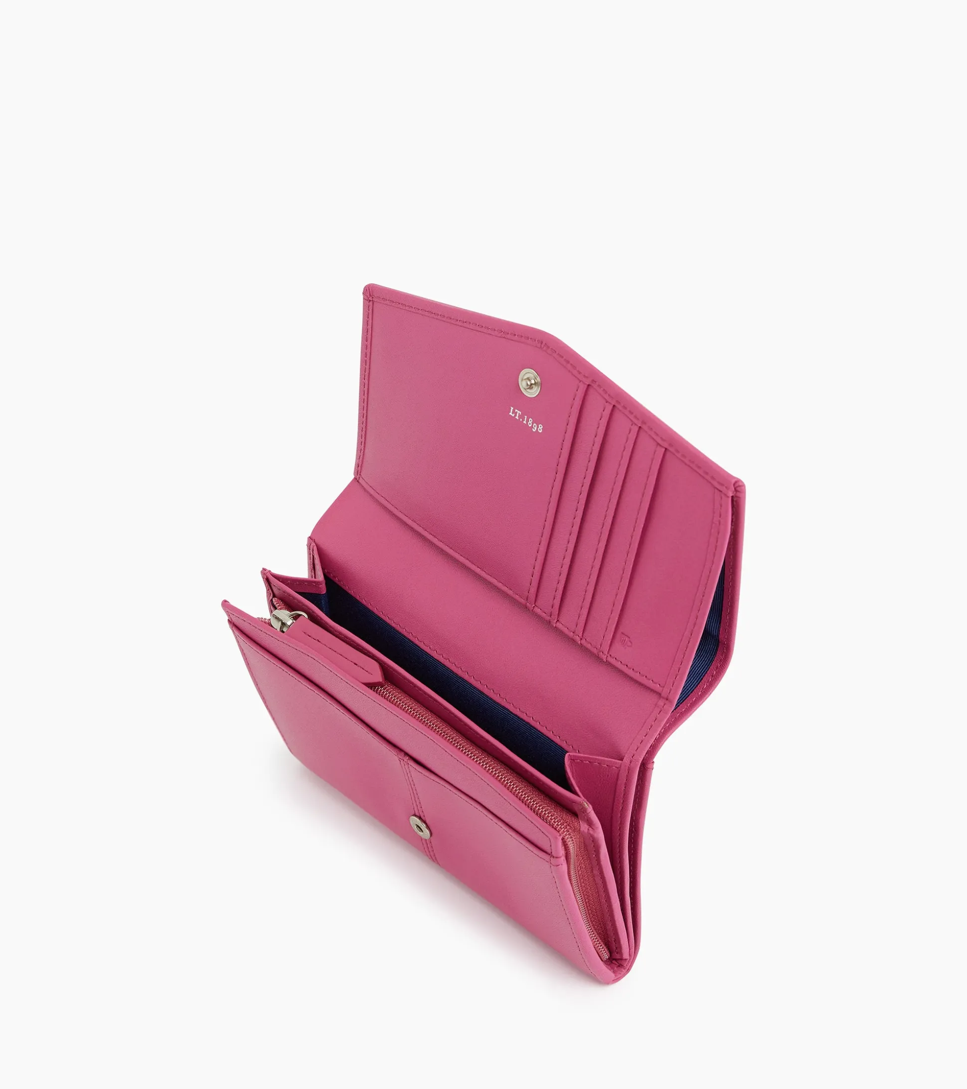Grand portefeuille zippé Charlotte en cuir lisse - Pink Fuxia