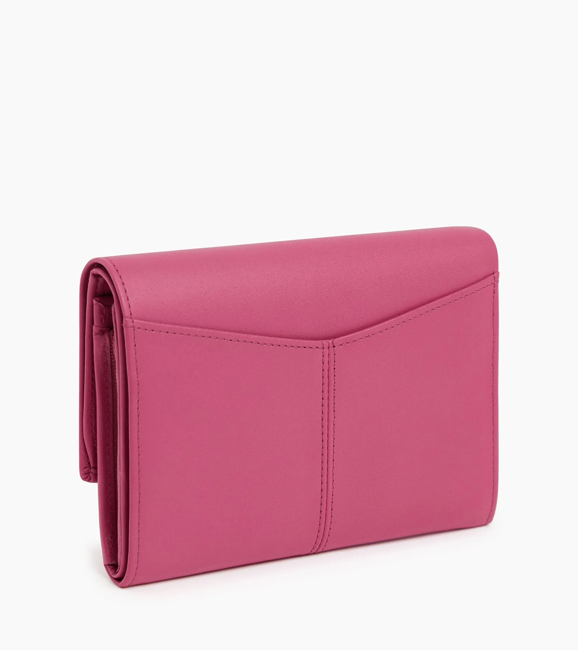 Grand portefeuille zippé Charlotte en cuir lisse - Pink Fuxia