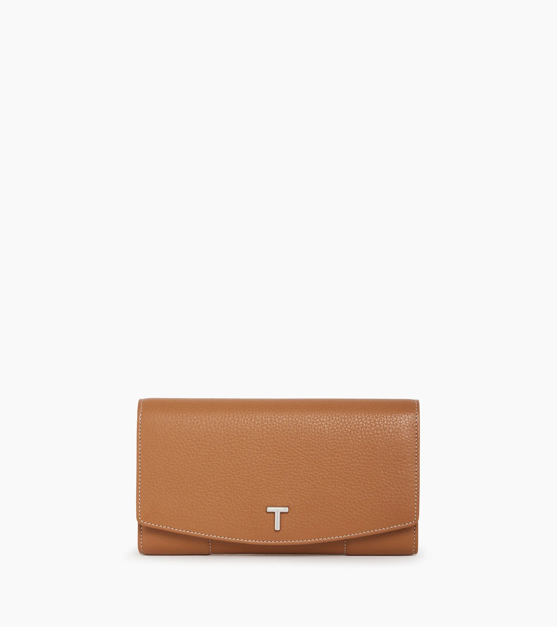 Grand portefeuille zippé Romy en cuir grainé - Brown Tan