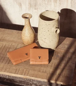 Grand portefeuille zippé Romy en cuir grainé - Brown Tan