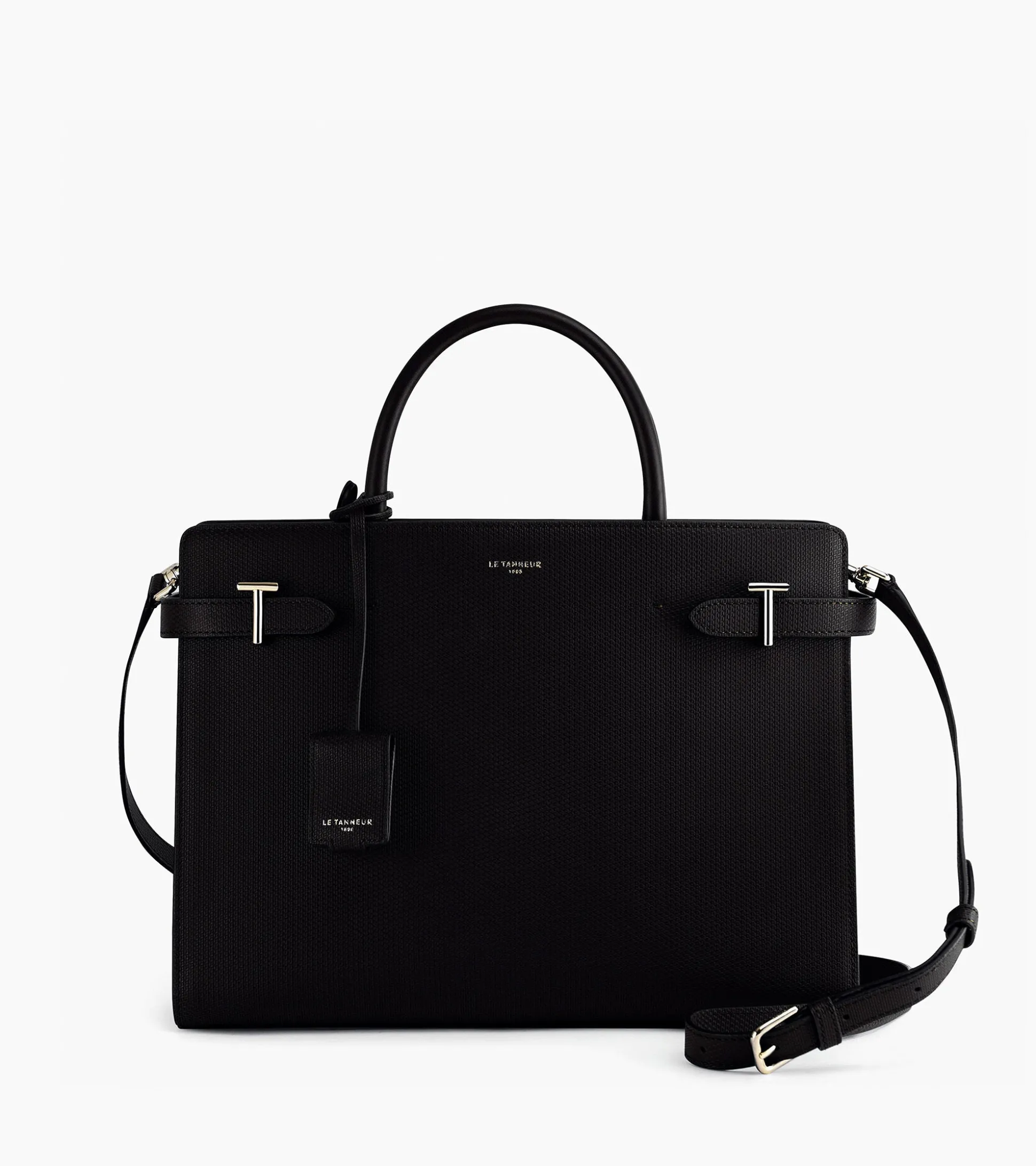 Grand sac à main Emilie en cuir signature T - Black