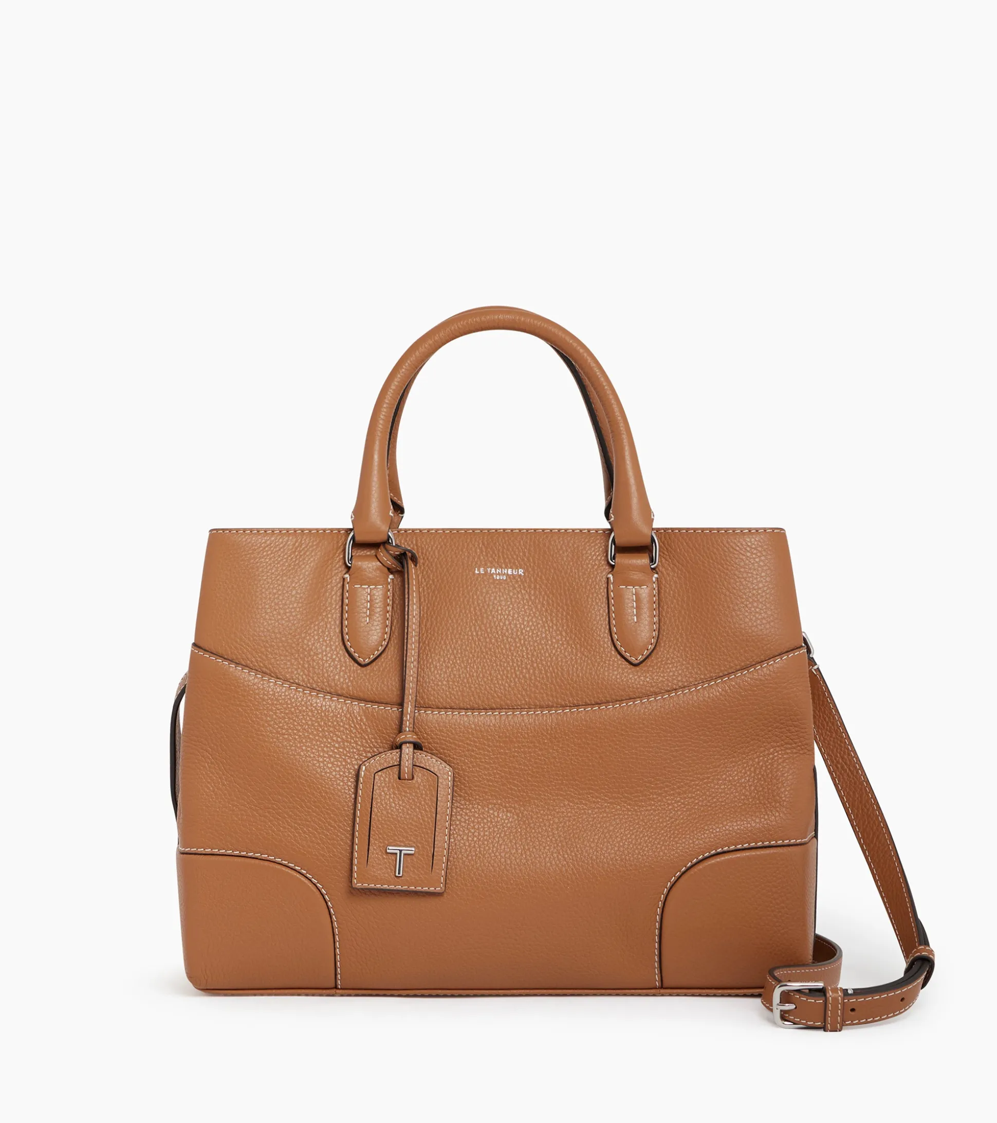 Grand sac à main Romy en cuir grainé - Brown Tan