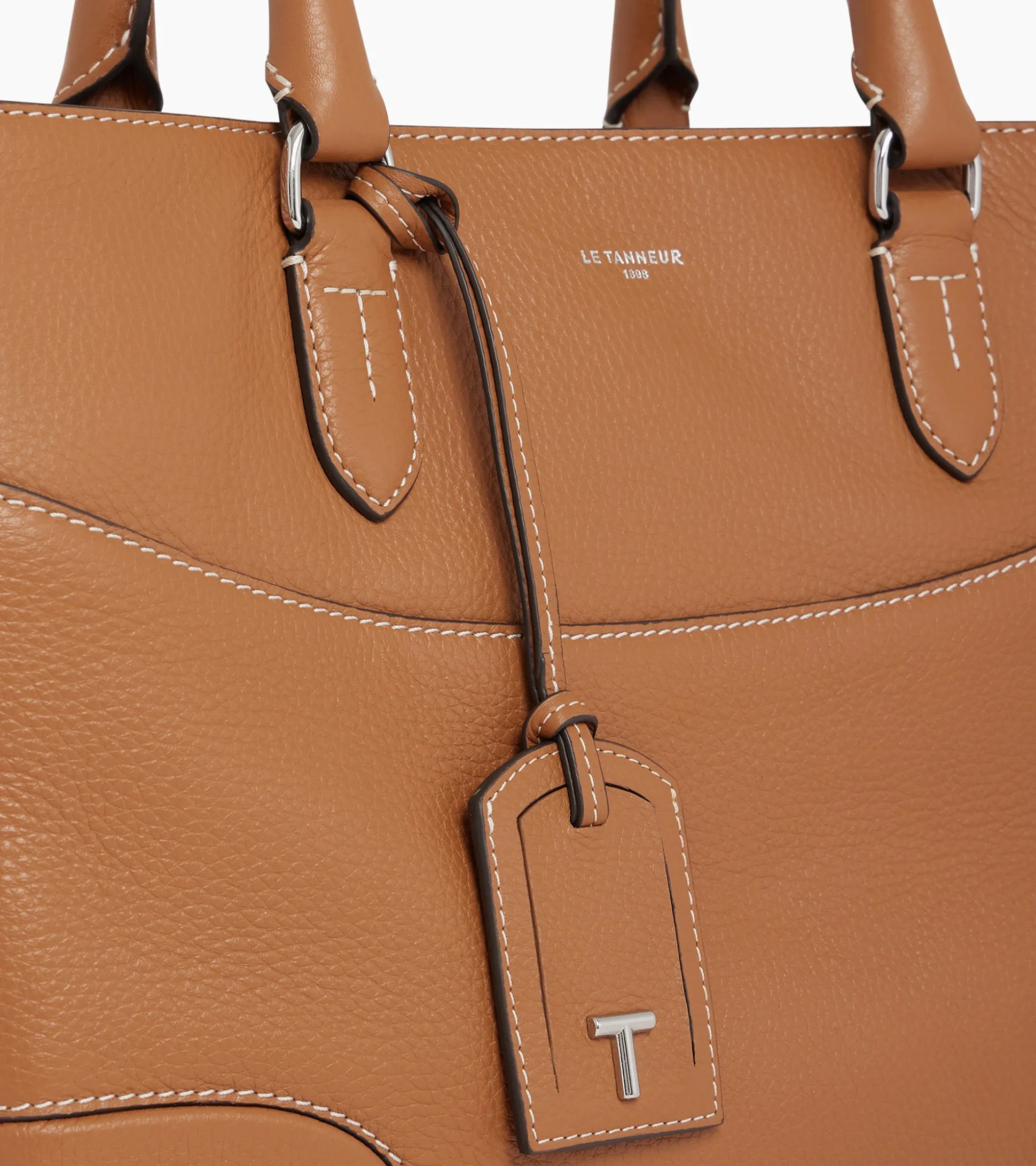 Grand sac à main Romy en cuir grainé - Brown Tan
