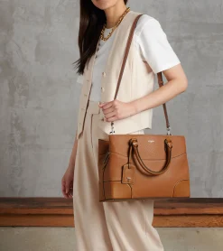 Grand sac à main Romy en cuir grainé - Brown Tan