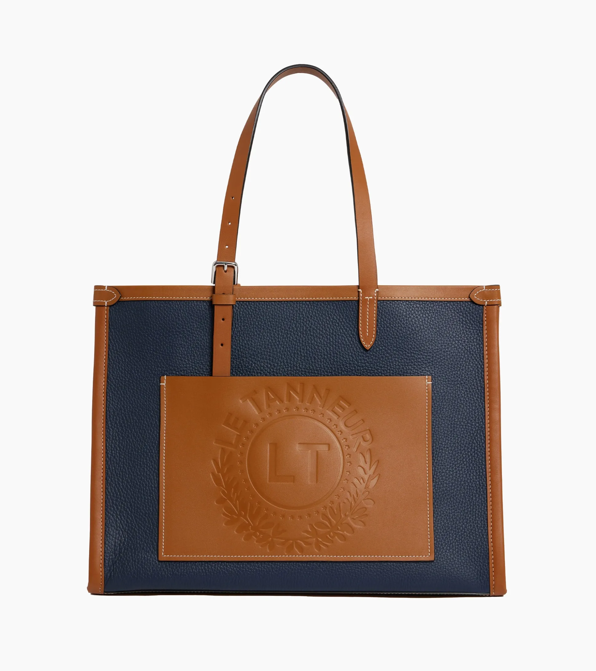 Grand sac cabas Le 125 en cuir grainé - Blue Twilight Brown Tan White Chalk