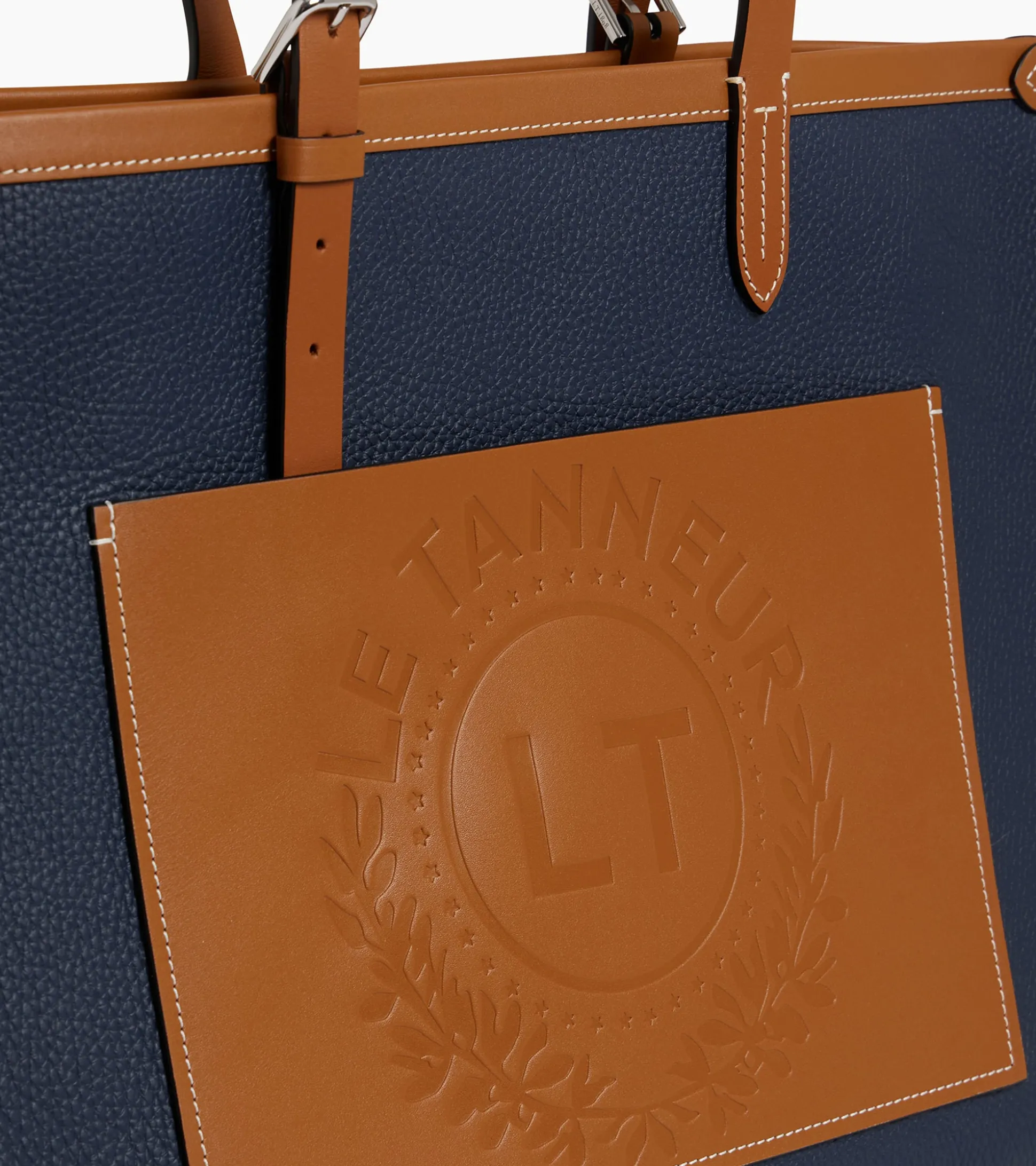 Grand sac cabas Le 125 en cuir grainé - Blue Twilight Brown Tan White Chalk