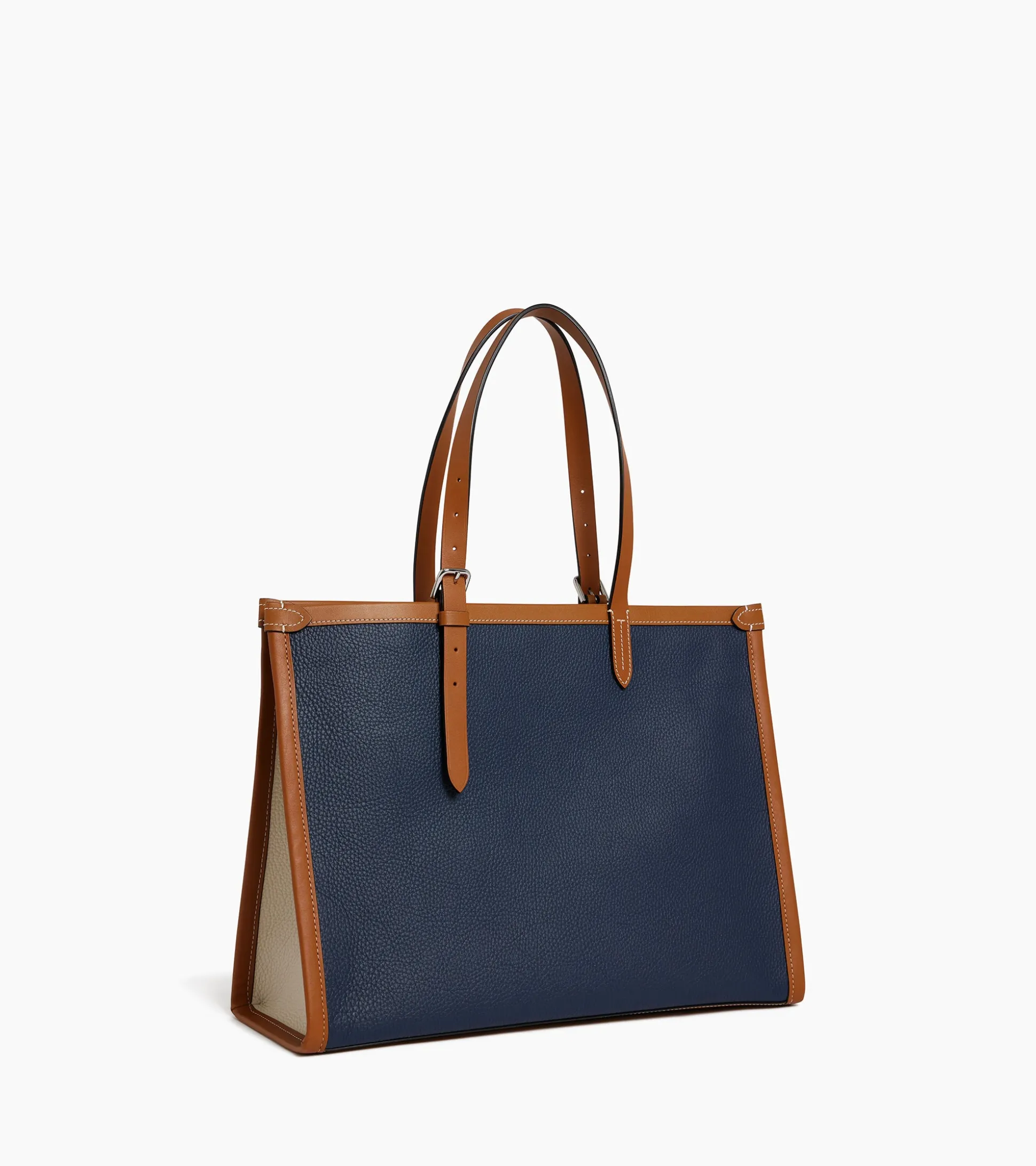 Grand sac cabas Le 125 en cuir grainé - Blue Twilight Brown Tan White Chalk