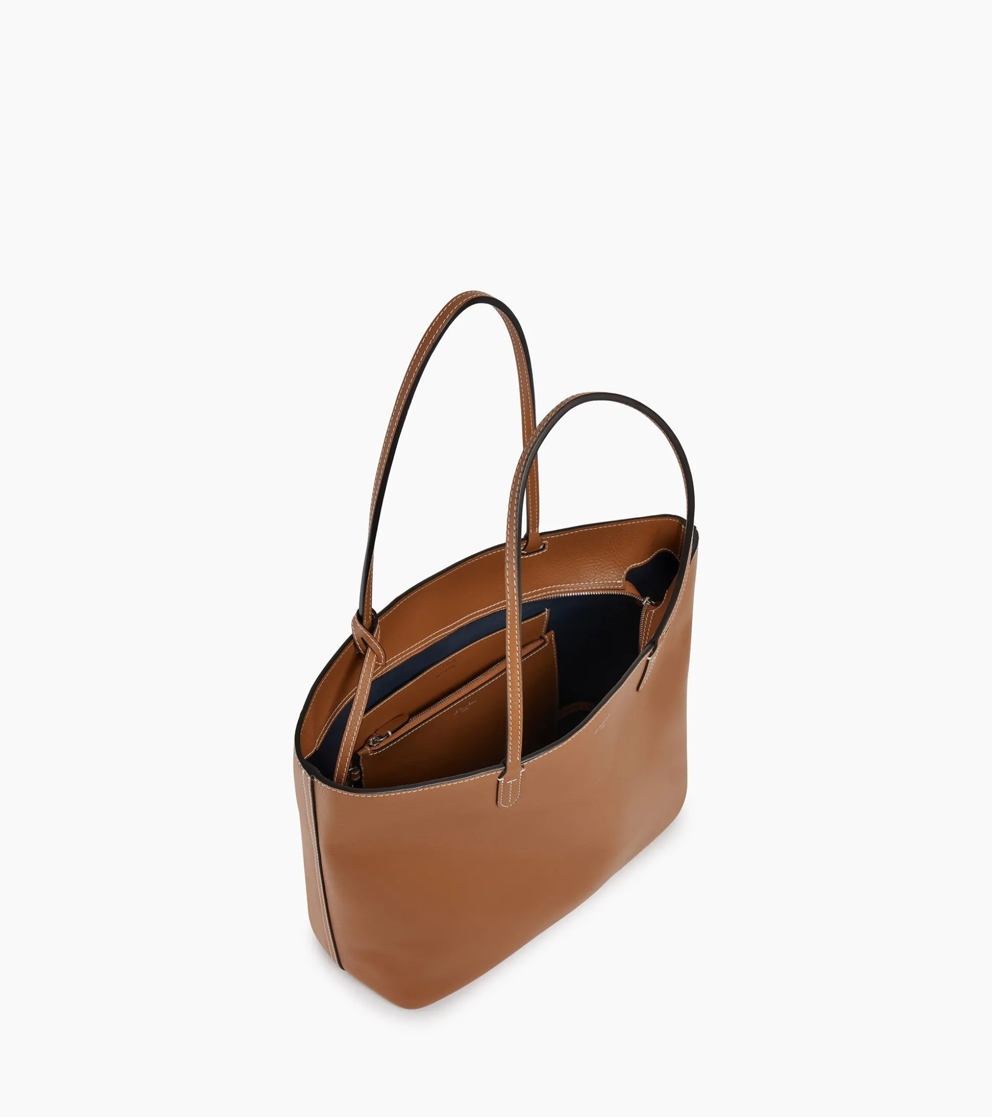 Grand sac cabas Louise en cuir grainé - Brown Tan Twilight Blue