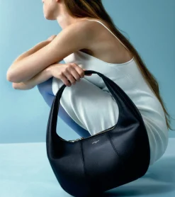 Grand sac hobo Juliette en cuir grainé - Black