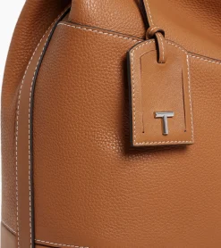 Grand sac hobo Romy en cuir grainé et lisse - Brown Tan