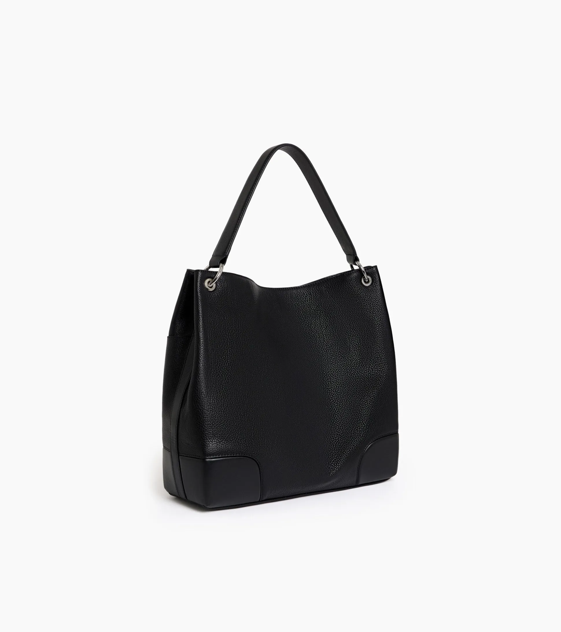 Grand sac hobo Romy en cuir grainé et lisse - Black