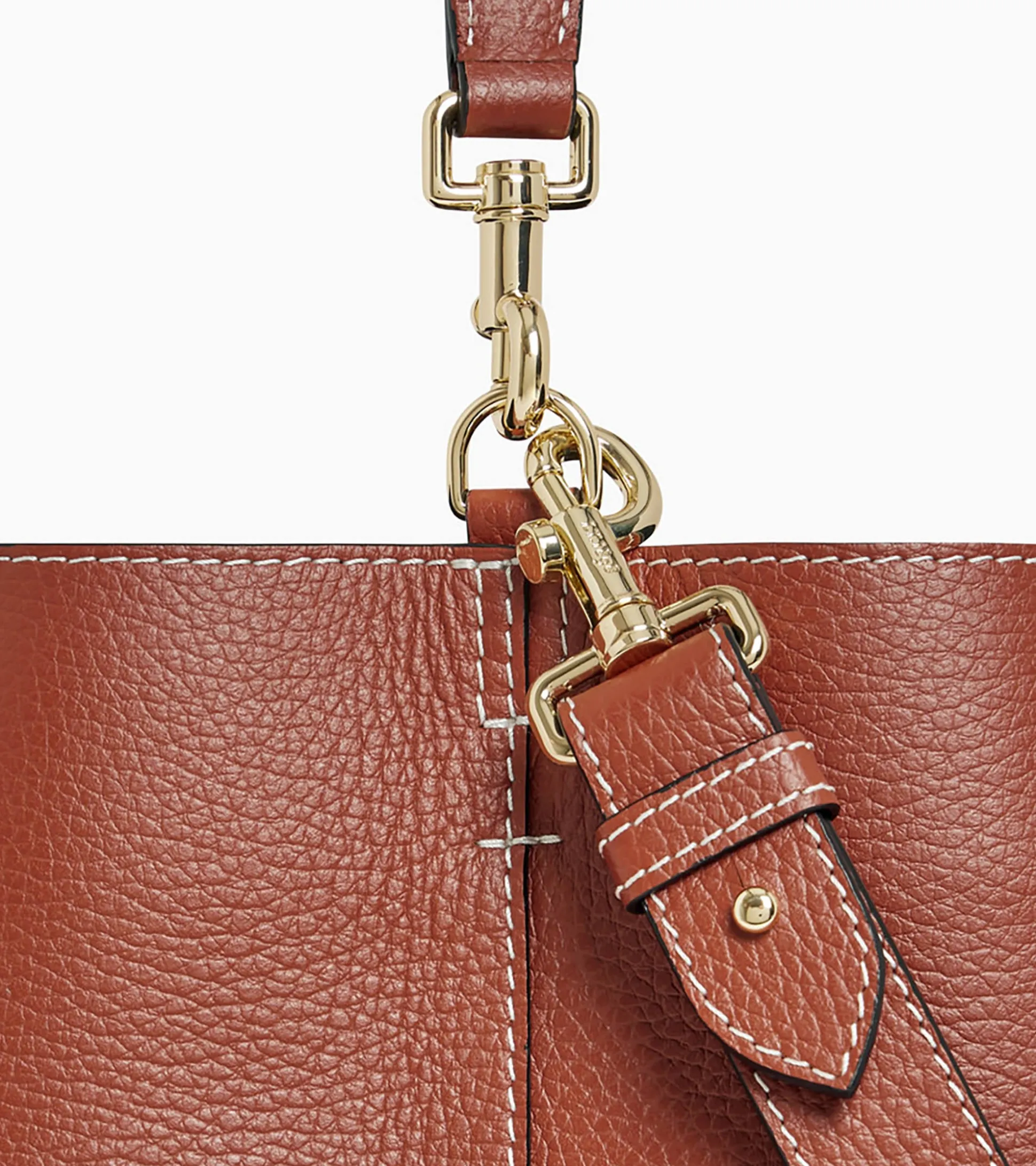 Grand sac seau Louise en cuir grainé - Mahogany Brown Twilight Blue