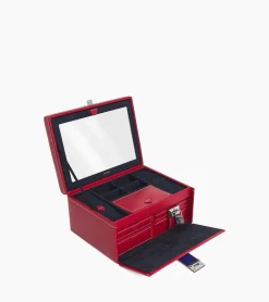 Grande boite à bijoux en cuir - Garnet red