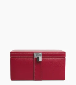 Grande boite à bijoux en cuir - Garnet red