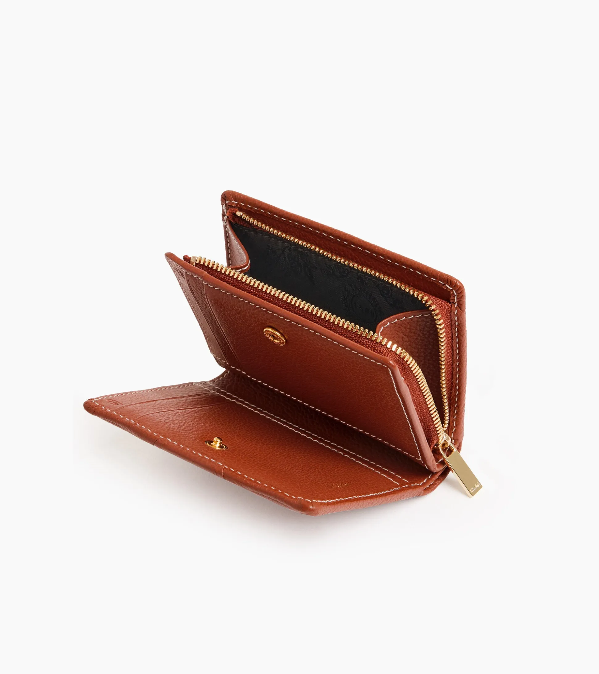 Petit portefeuille Ella en cuir grainé - Mahogany Brown